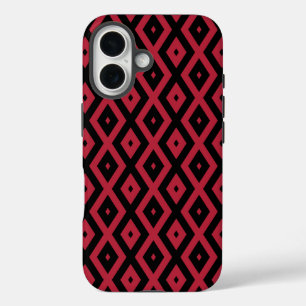Rotes und schwarzes Diamantmuster iPhone 16 Hülle