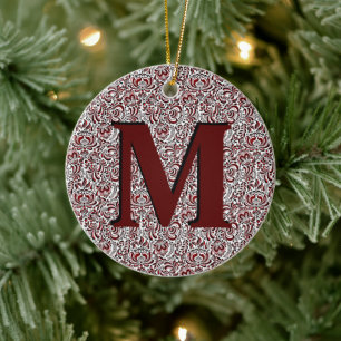 Rotes und schwarzes florales Monogramm-Keramik-Orn Keramik Ornament