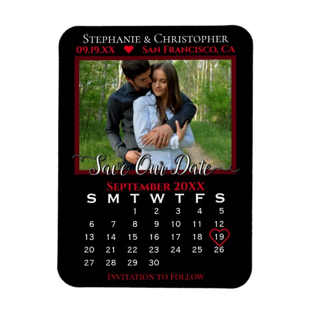Rotes und Schwarzes Foto Kalender Rettete Unser Da Magnet (Vertikal)