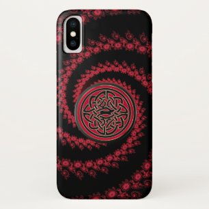 Rotes und schwarzes Fraktal mit keltischem Knoten title_seo2