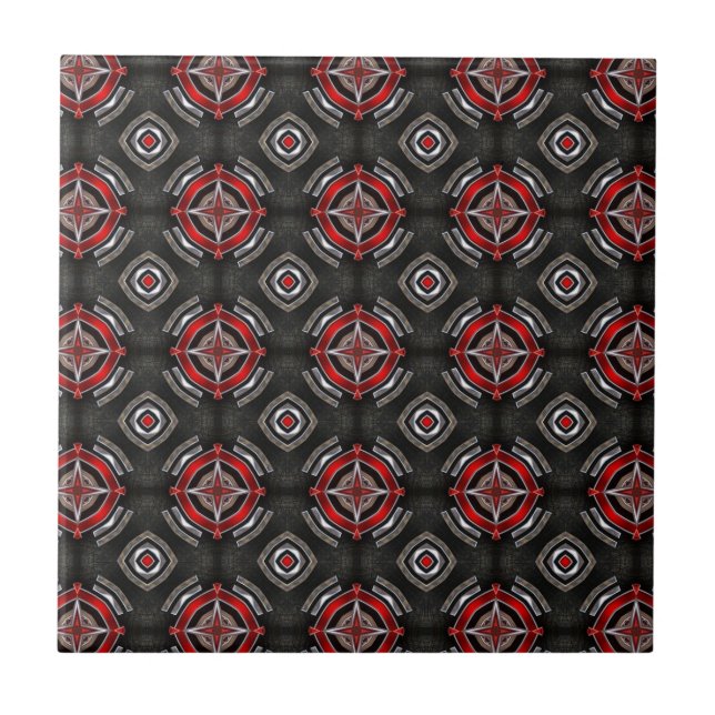 Rotes und schwarzes geometrisches Muster Fliese (Vorderseite)