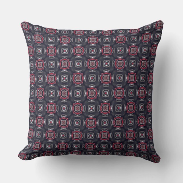 Rotes und Schwarzes geometrisches Muster Kissen (Vorderseite)