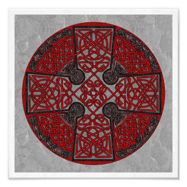 Rotes und Schwarzes Keltisches Kreuz Medallion Fotodruck (Vorne)
