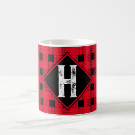 rotes und schwarzes modernes Büffel kariert Monogr Kaffeetasse