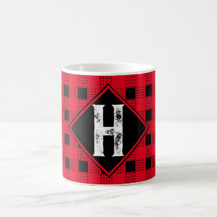 rotes und schwarzes modernes Büffel kariert Monogr Kaffeetasse