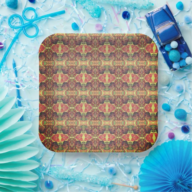 Rotes und schwarzes Muster Pappteller (Party)