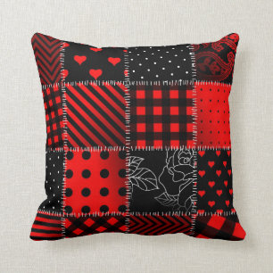 Rotes und schwarzes Patchwork-dekoratives Kissen