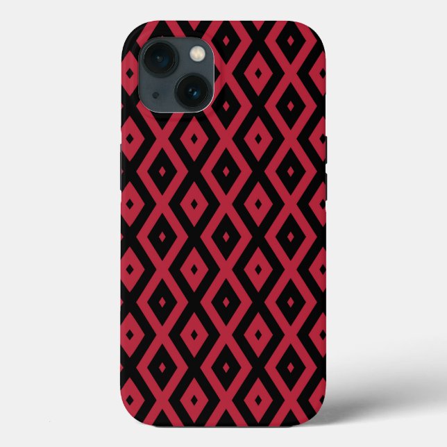 Rotes und schwarzes Rautenmuster Case-Mate iPhone  Hülle (Rückseite)