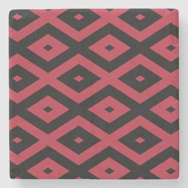 Rotes und schwarzes Rautenmuster Steinuntersetzer (Vorderseite)