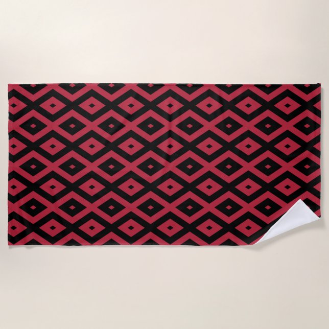 Rotes und schwarzes Rautenmuster Strandtuch (Vorderseite)