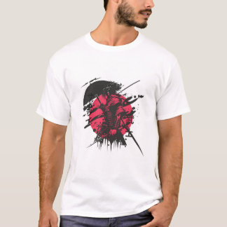 rotes und schwarzes Samurai-Logo bedrucktes T-Shir T-Shirt