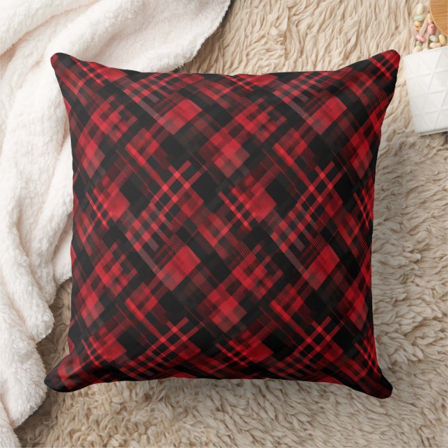 Rotes und schwarzes Tartan-Muster Kissen (Decke)