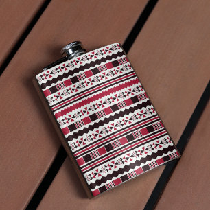 Rotes und schwarzes Tribal-Muster Flachmann