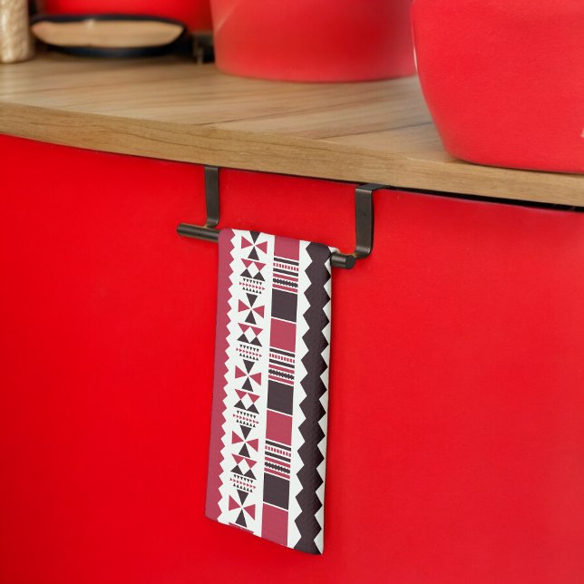 Rotes und schwarzes Tribal-Muster Geschirrtuch (Kitchen Towel)