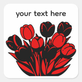 Rotes und schwarzes Tulpenbouquet Quadratischer Aufkleber