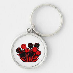 Rotes und schwarzes Tulpenbouquet Schlüsselanhänger