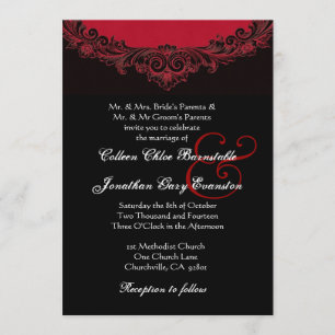 Rotes und schwarzes Vintages Monogramm, das H302 Einladung