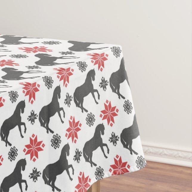 Rotes und schwarzes Weihnachtspferd Tischdecke (Beispiel)