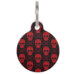 Rotes und schwarzes Zuckerschädel-Muster Haustiermarke