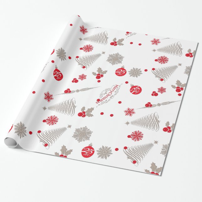 Rotes und Silberes Weihnachtsglänzungspapier Geschenkpapier (Ungerollt)