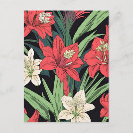Rotes und weißes Amaryllis-Blumendesign Postkarte