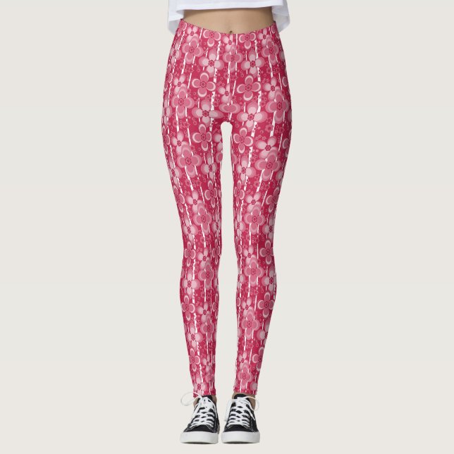 Rotes und weißes Blumenmuster Leggings (Vorderseite)