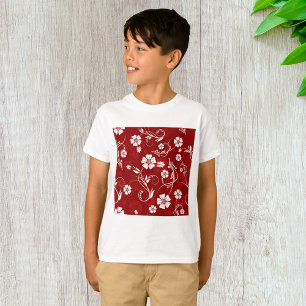 Rotes und weißes Blumenmuster T-Shirt