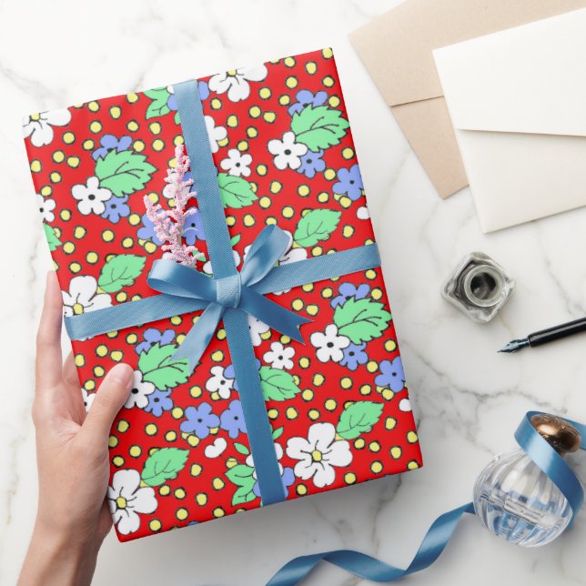 Rotes und weißes Blütenpapier Geschenkpapier (Schenken)