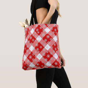 Rotes und Weißes Buffalo Kariert mit Schneeflocken Tasche