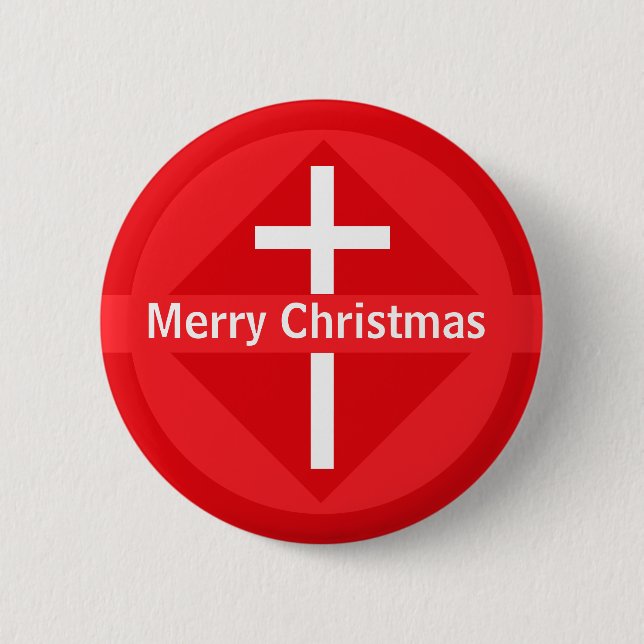 Rotes und weißes Christliches Kreuz Button (Vorderseite)