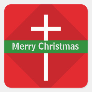 Rotes und weißes Christliches Kreuz Quadratischer Aufkleber