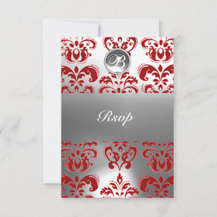 ROTES UND WEISSES DAMASK GEM STONE MONOGRAM ANKÜNDIGUNG
