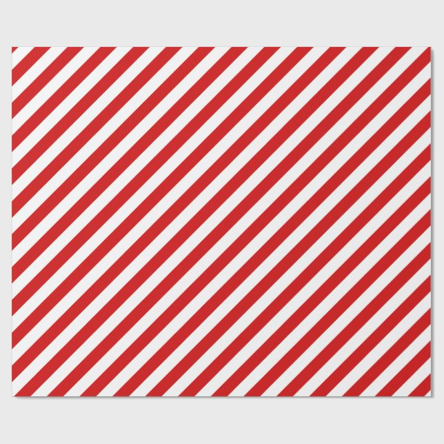 Rotes und weißes diagonales Streifen-Muster Geschenkpapier (Flach)