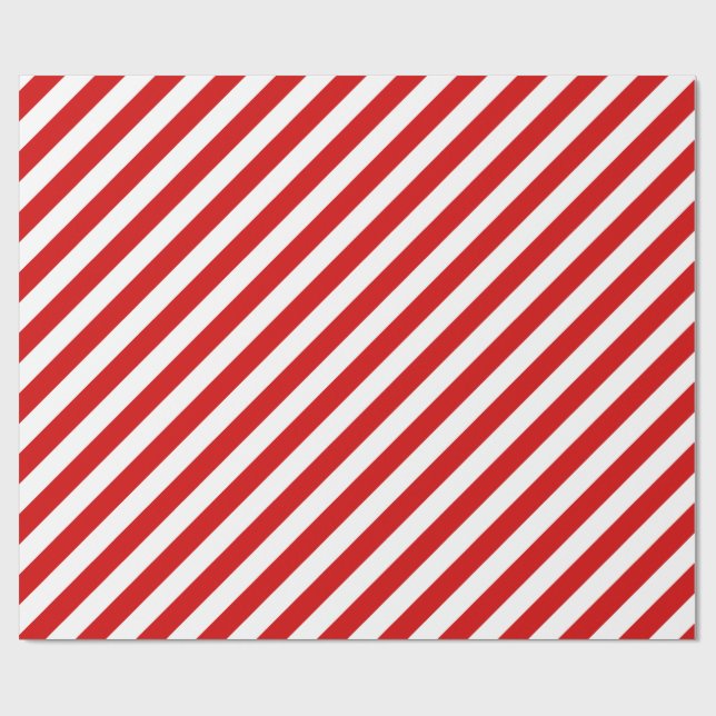 Rotes und weißes diagonales Streifen-Muster Geschenkpapier (Flach)