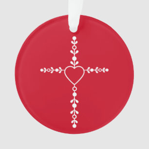 Rotes und weißes frohes Weihnachts-Bibelvers-Kreuz Ornament