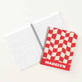 rotes und weißes geometrisches Muster Monogramm Na Notizbuch