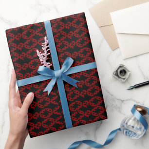 : Rotes und weißes geometrisches Wellenmuster Geschenkpapier