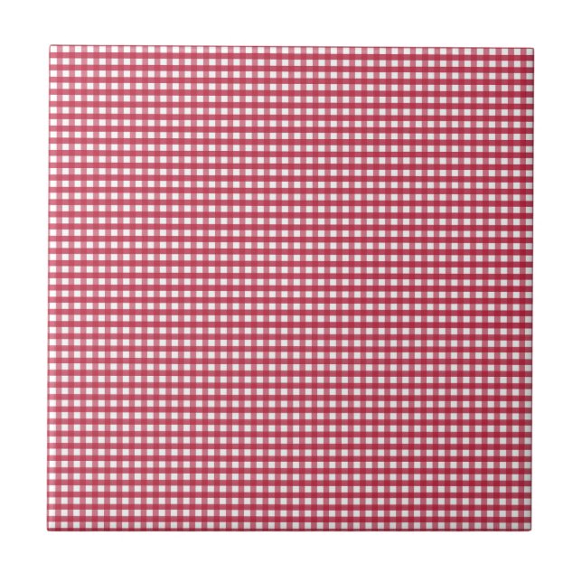 Rotes und weißes Gingham Editable Label Fliese (Vorderseite)