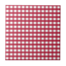 Rotes und weißes Gingham Editable Label Fliese