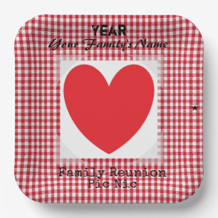 Rotes und weißes Gingham Heart Paper Plate HAMbyWG Pappteller