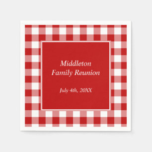 Rotes und weißes Gingham-Muster personalisiert Serviette