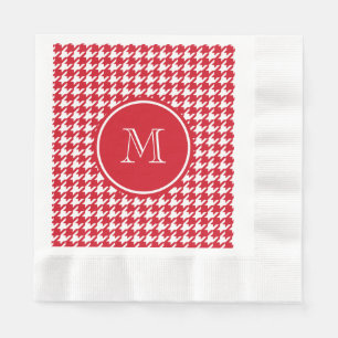Rotes und weißes Hahnentrittmuster Ihr Monogramm Serviette