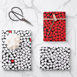 Rotes und Weißes Herz 3 Set Flachbett Geschenkpapier Set
