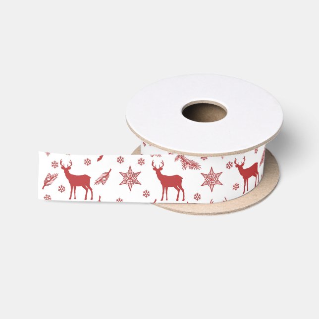 Rotes und weißes Hirsch, 1,5 Zoll, Satinband (Spule)