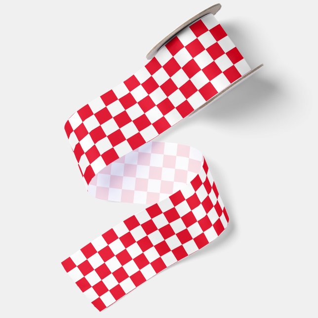 rotes und weißes kariertes Muster Satinband (Rückseite)