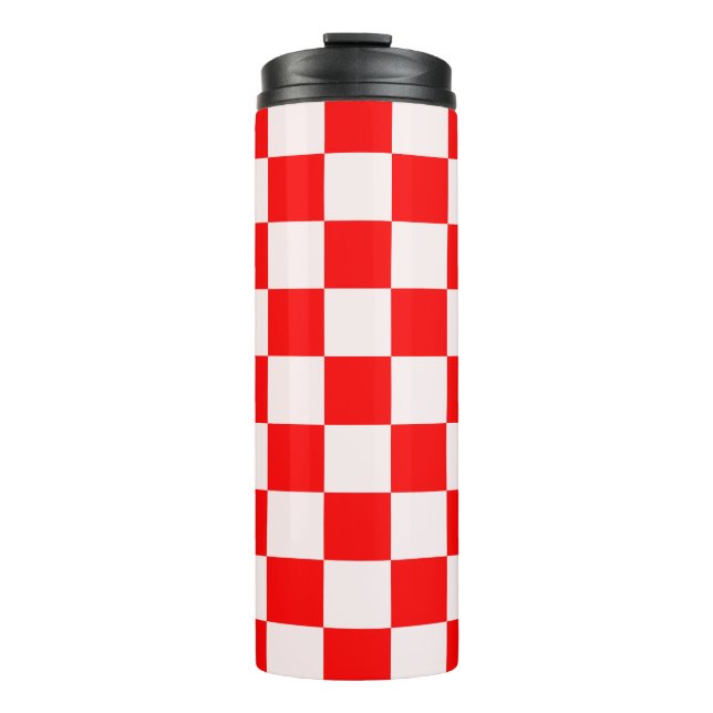 rotes und weißes kariertes Muster Thermosbecher (Vorderseite)