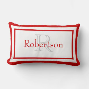 Rotes und weißes Monogramm-Namen-Andenken-Kissen Lendenkissen