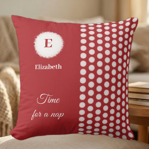 Rotes und weißes Monogramm Zeit für ein Nickerchen Kissen