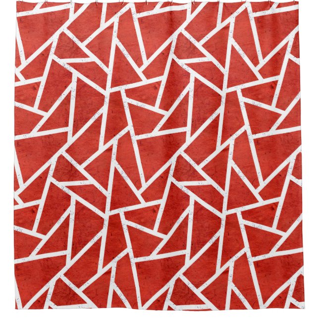 Rotes und weißes Mosaikmuster Duschvorhang (Vorderseite)