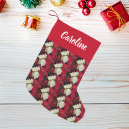 Rotes und weißes Poinsettia Muster mit Namen Kleiner Weihnachtsstrumpf